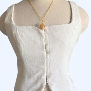 Stradivarius Womens Off White Textured Button Front Square Neck Tank Top Size L